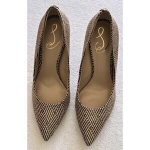 Sam Edelman Hazel Pumps Women's US 9 Tan Raffia Pointed Toe Stiletto Heel Shoes